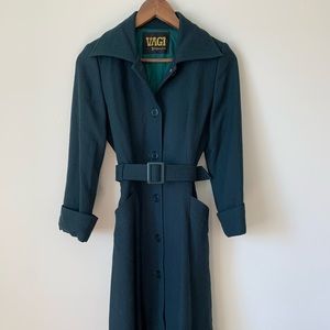 Long Forest Green Vintage Wool Coat with Belt